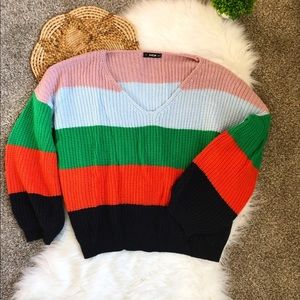 SHEIN | Chunky multicolored vneck sweater